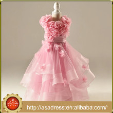 RFGD01 Real Photos Ärmelloses romantisches rosa Blumenmädchenkleid mit handgemachten abgestuften Rüschenkleidern für Mädchen